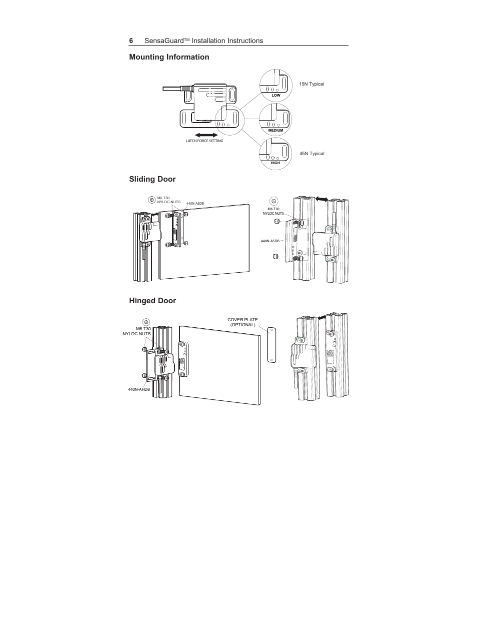 Mounting information sliding door hinged door, 6sensaguard, Installation instructions | Rockwell Automation 440N SensaGuard Integrated Latch Unique Coded Installation Instructions User Manual | Page 6 / 20