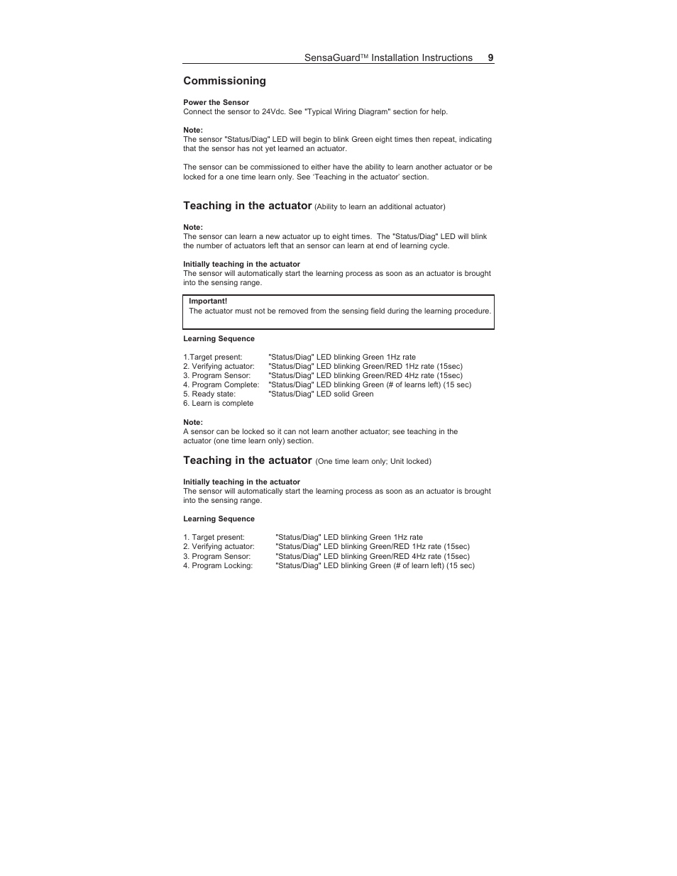 Commissioning, Teaching in the actuator | Rockwell Automation 440N SensaGuard Integrated Latch Unique Coded Installation Instructions User Manual | Page 9 / 20