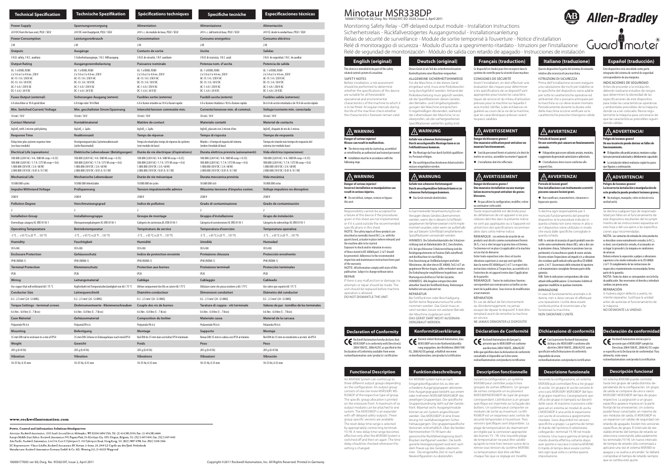 Rockwell Automation 440R Minotaur MSR338DP User Manual | 2 pages