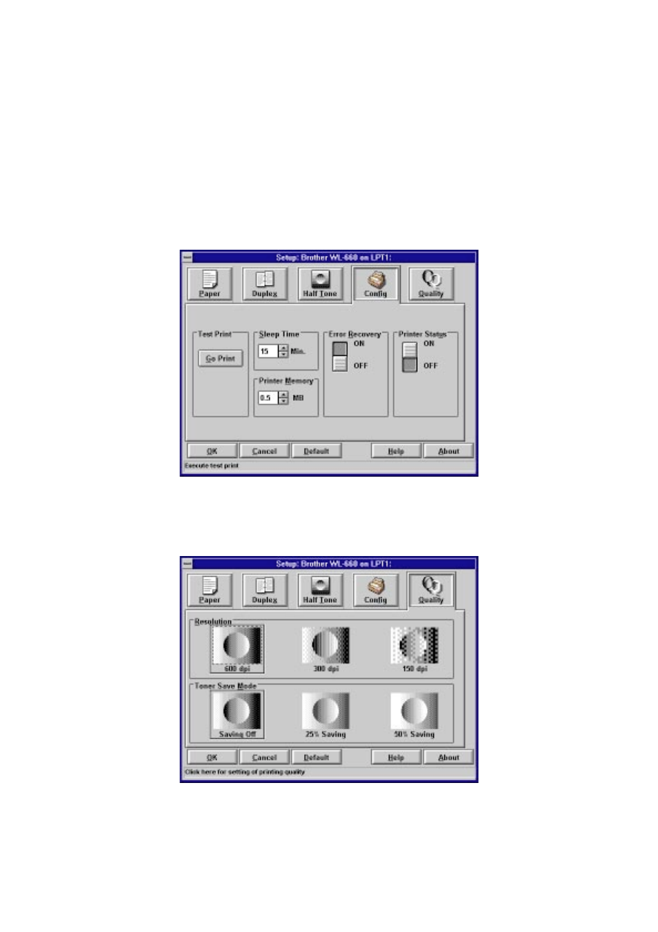 Printer configuration, Quality | Brother WL660 User Manual | Page 36 / 76