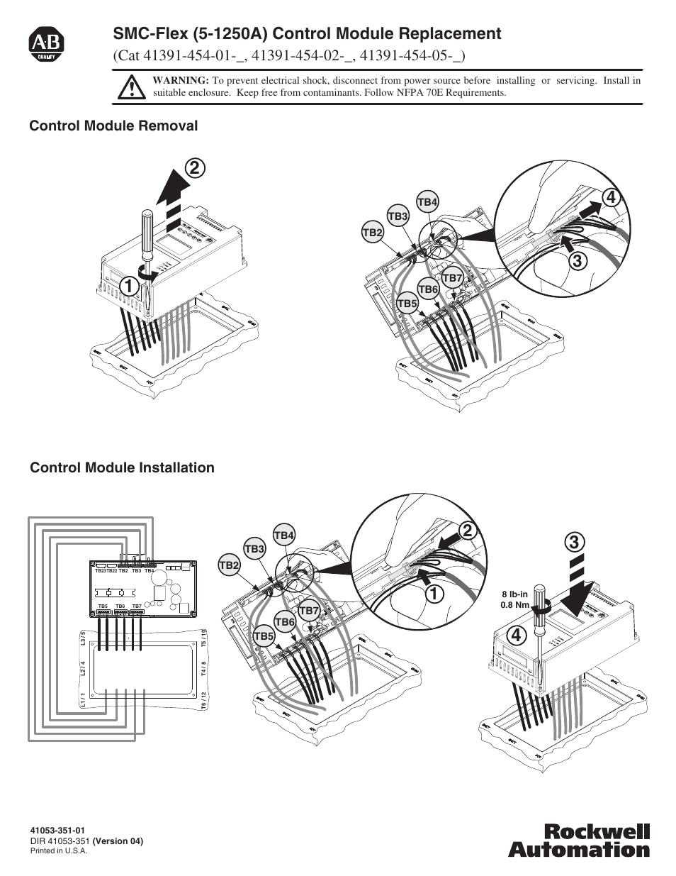 Rockwell Automation 150- SMC Flex (5A - 1250A) Soft Starter Control Module Replacement User Manual | 2 pages