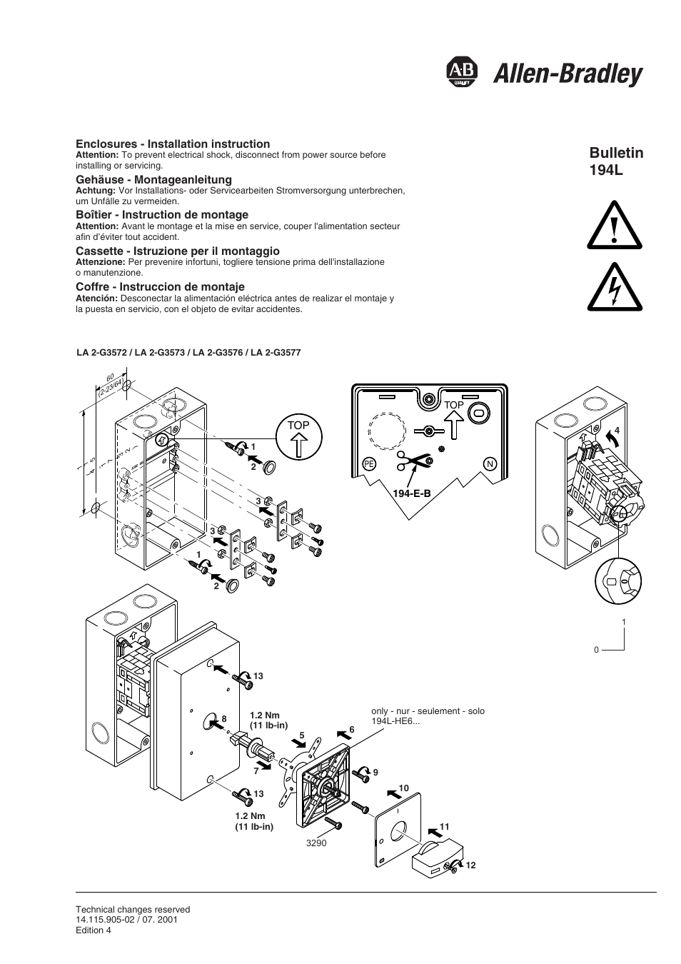 Rockwell Automation 194L Thermoplastic Enclosures User Manual | 1 page