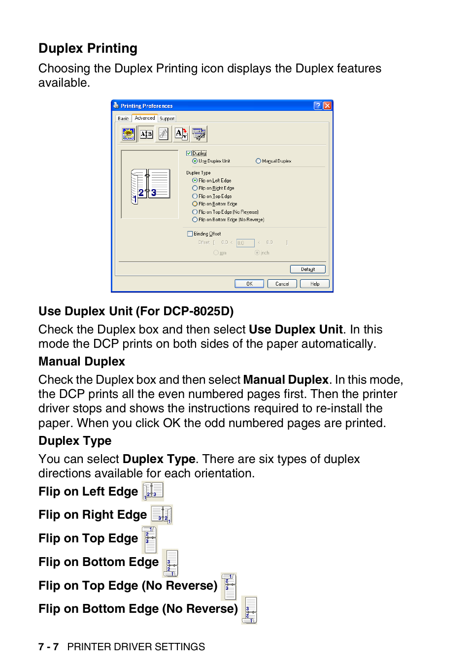 Duplex printing, Duplex printing -7 | Brother DCP-8020 User Manual | Page 102 / 282