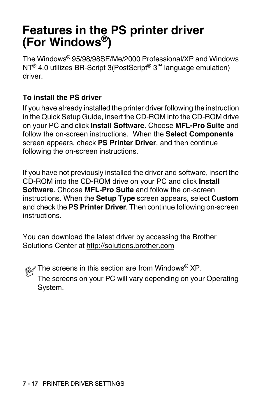 Features in the ps printer driver (for windows®), Features in the ps printer driver (for windows | Brother DCP-8020 User Manual | Page 112 / 282