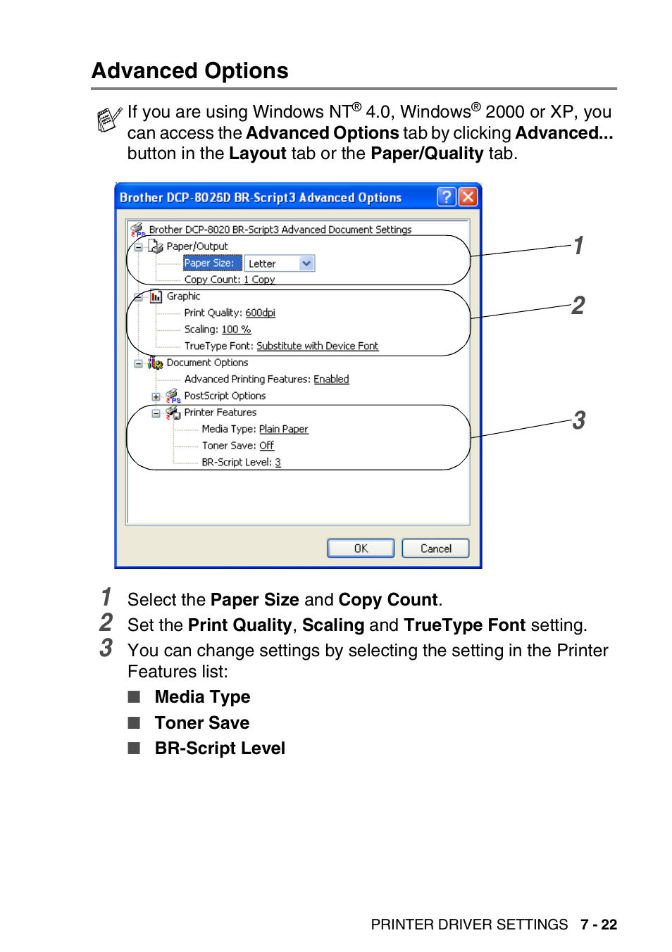 Advanced options, Advanced options -22 | Brother DCP-8020 User Manual | Page 117 / 282