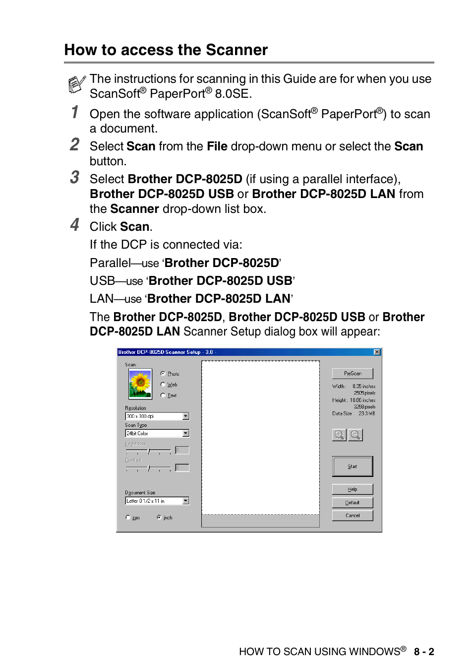 How to access the scanner, How to access the scanner -2 | Brother DCP-8020 User Manual | Page 119 / 282