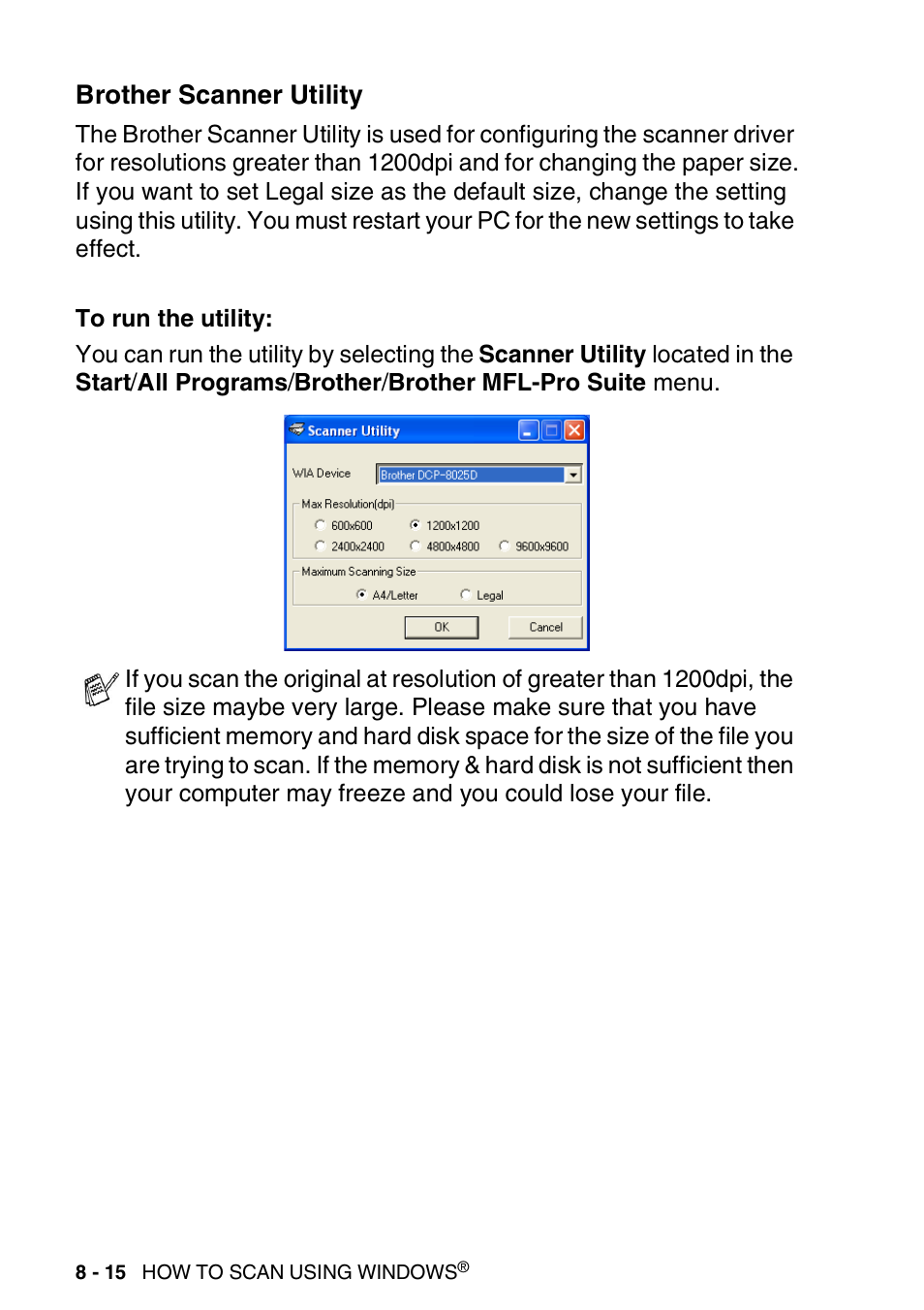 Brother scanner utility, Brother scanner utility -15 | Brother DCP-8020 User Manual | Page 132 / 282