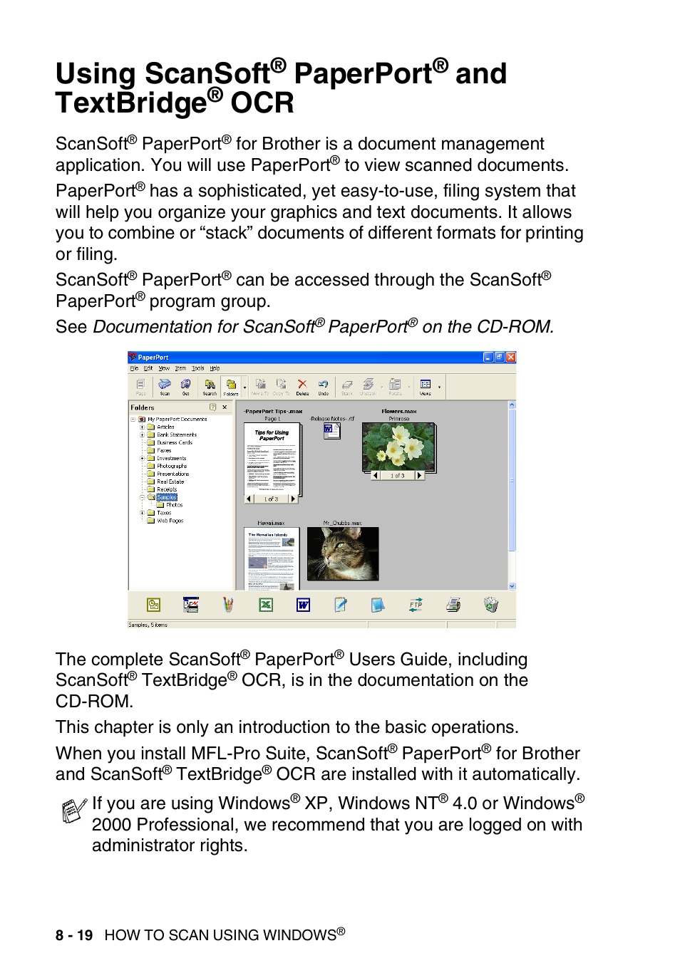 Using scansoft® paperport® and textbridge® ocr, Using scansoft, Paperport | And textbridge, Ocr -19 | Brother DCP-8020 User Manual | Page 136 / 282