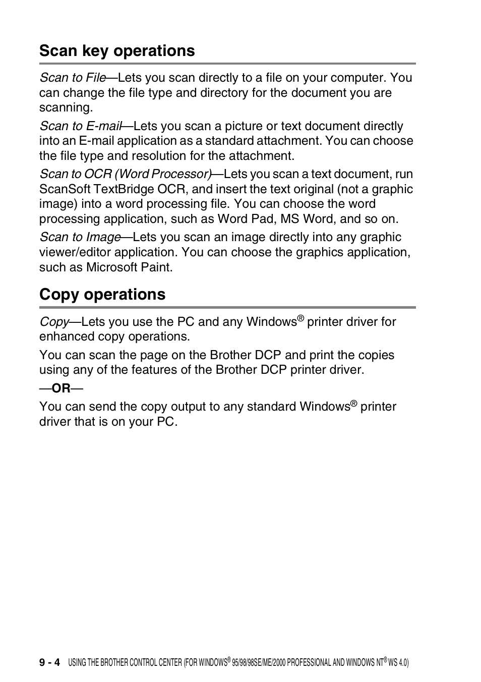 Scan key operations, Copy operations, Scan key operations -4 | Copy operations -4 | Brother DCP-8020 User Manual | Page 144 / 282