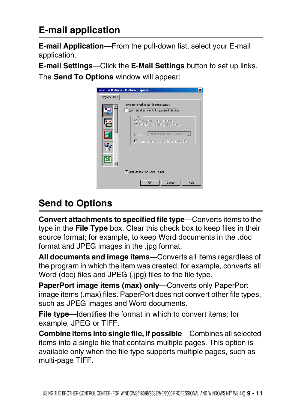 E-mail application, Send to options, E-mail application -11 send to options -11 | Brother DCP-8020 User Manual | Page 151 / 282