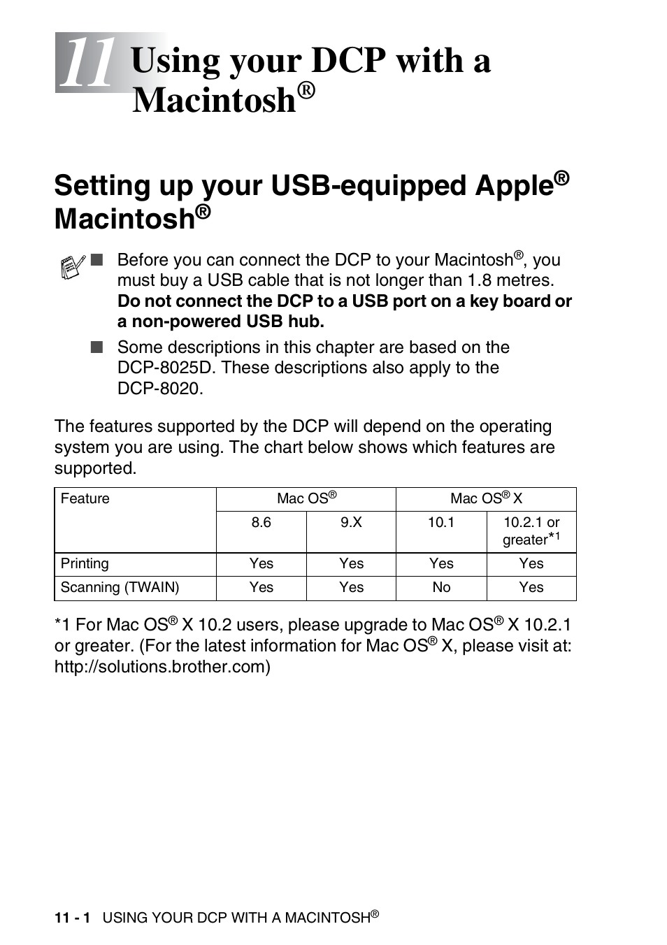 11 using your dcp with a macintosh, Setting up your usb-equipped apple® macintosh, Using your dcp with a macintosh | Setting up your usb-equipped apple, Macintosh | Brother DCP-8020 User Manual | Page 188 / 282