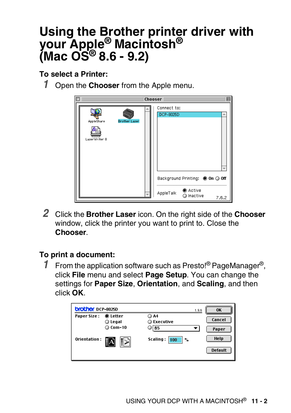 Using the brother printer driver with your apple, Macintosh, Mac os | Brother DCP-8020 User Manual | Page 189 / 282