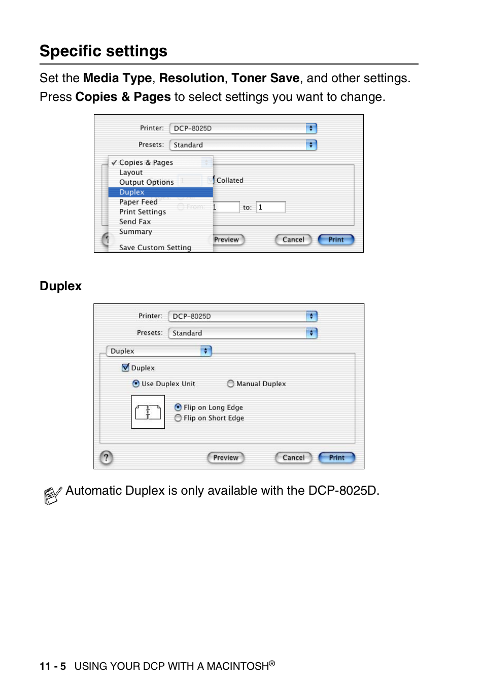 Specific settings, Specific settings -5 | Brother DCP-8020 User Manual | Page 192 / 282
