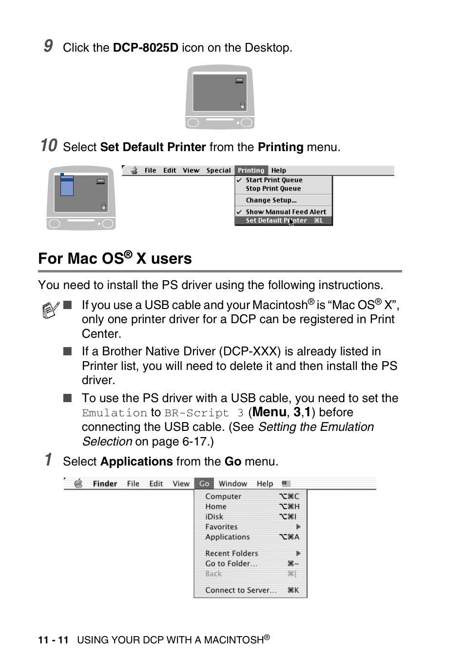 For mac os® x users, For mac os, X users -11 | X users | Brother DCP-8020 User Manual | Page 198 / 282