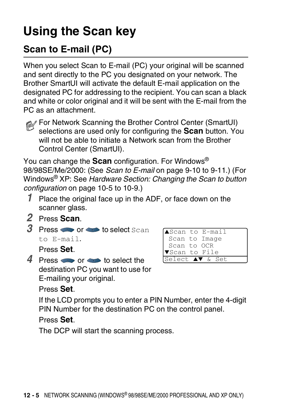 Using the scan key, Scan to e-mail (pc), Using the scan key -5 | Scan to e-mail (pc) -5 | Brother DCP-8020 User Manual | Page 214 / 282