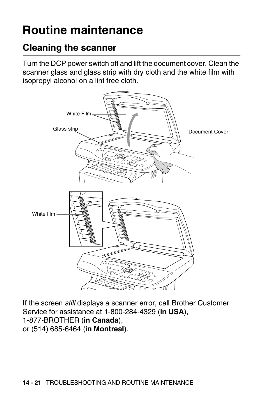 Routine maintenance, Cleaning the scanner, Routine maintenance -21 | Cleaning the scanner -21 | Brother DCP-8020 User Manual | Page 246 / 282