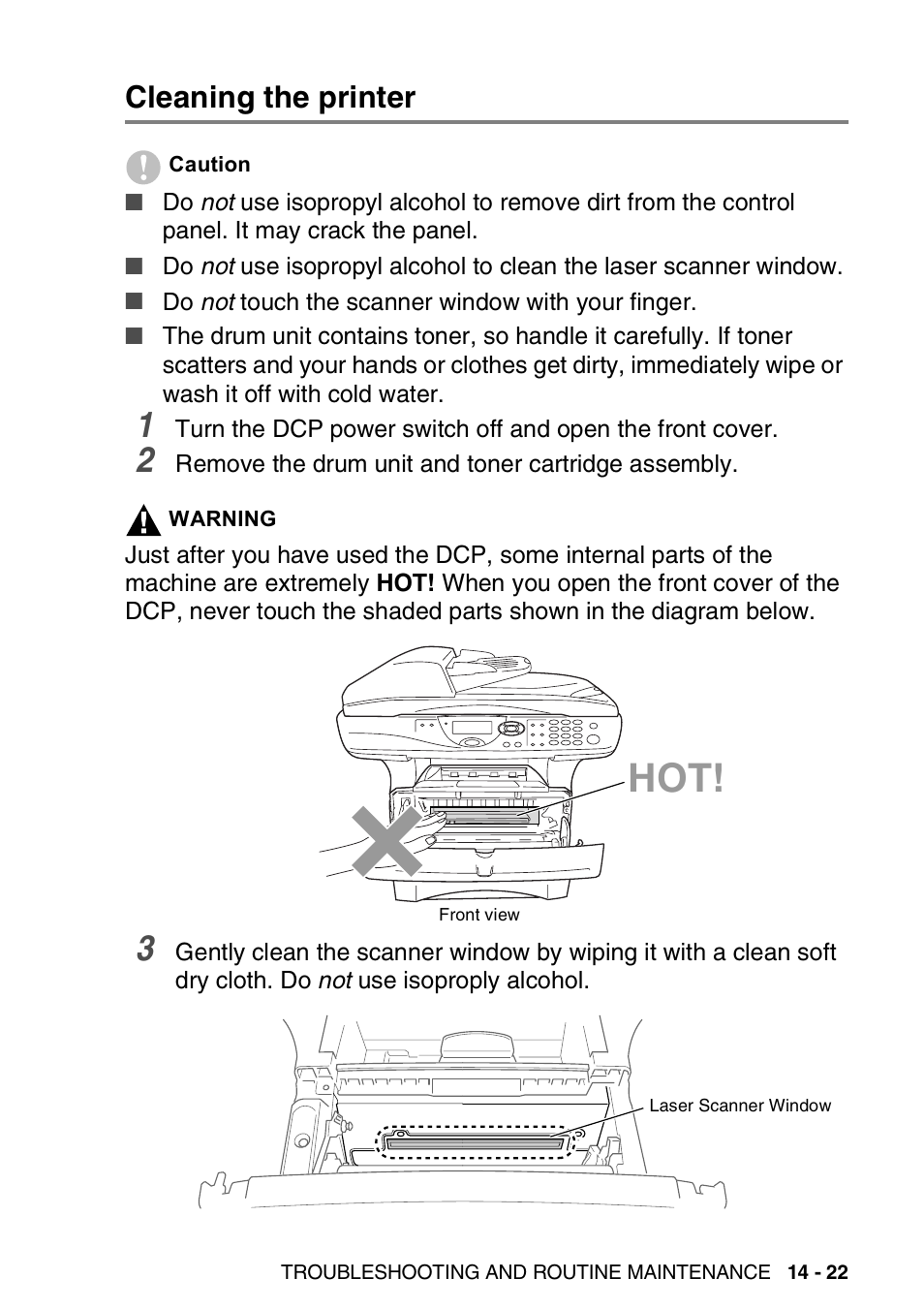 Cleaning the printer, Cleaning the printer -22 | Brother DCP-8020 User Manual | Page 247 / 282