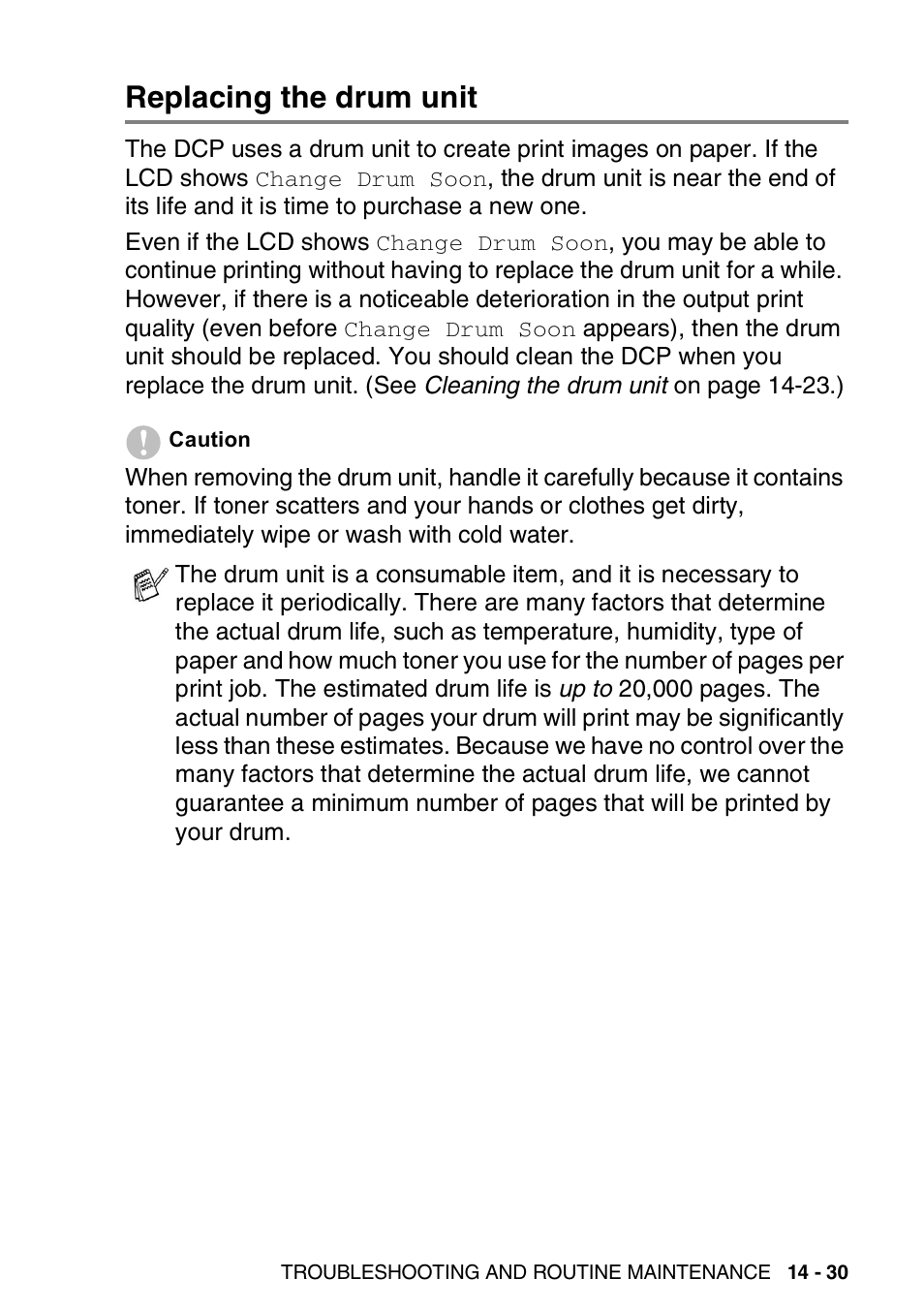 Replacing the drum unit, Replacing the drum unit -30 | Brother DCP-8020 User Manual | Page 255 / 282