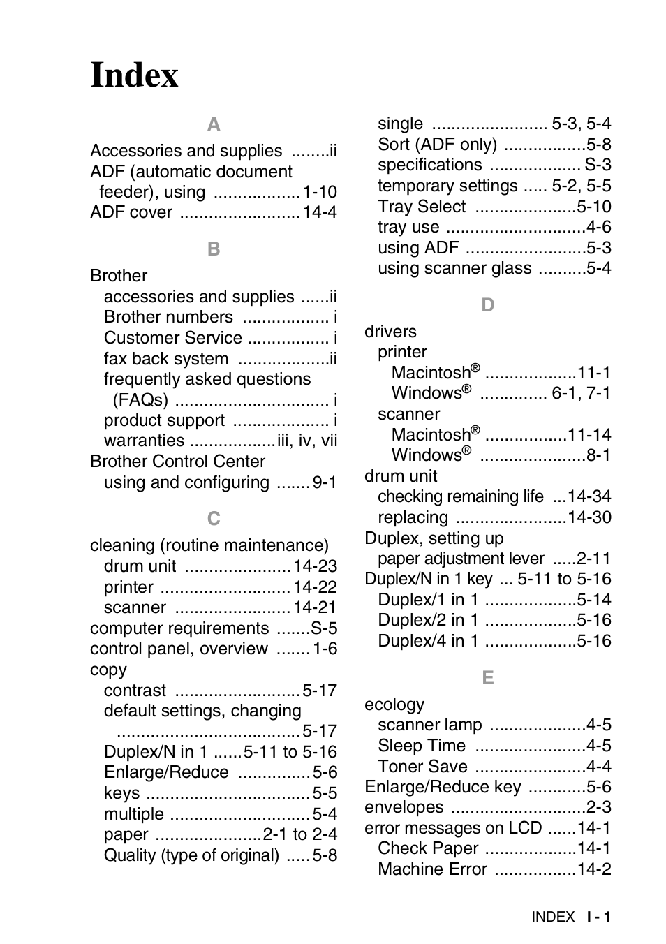 Index | Brother DCP-8020 User Manual | Page 279 / 282