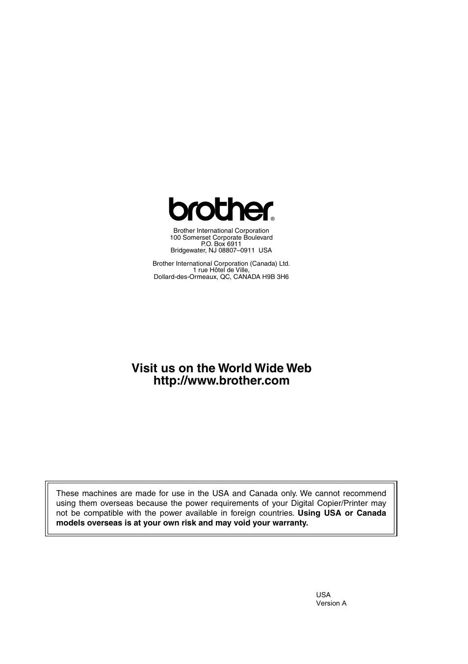 Brother usa | Brother DCP-8020 User Manual | Page 282 / 282