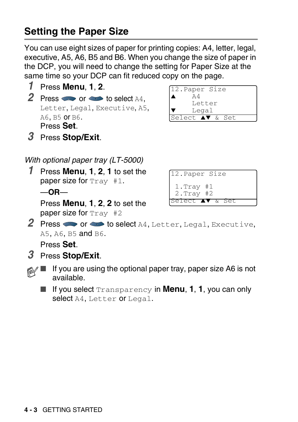 Setting the paper size, Setting the paper size -3 | Brother DCP-8020 User Manual | Page 56 / 282