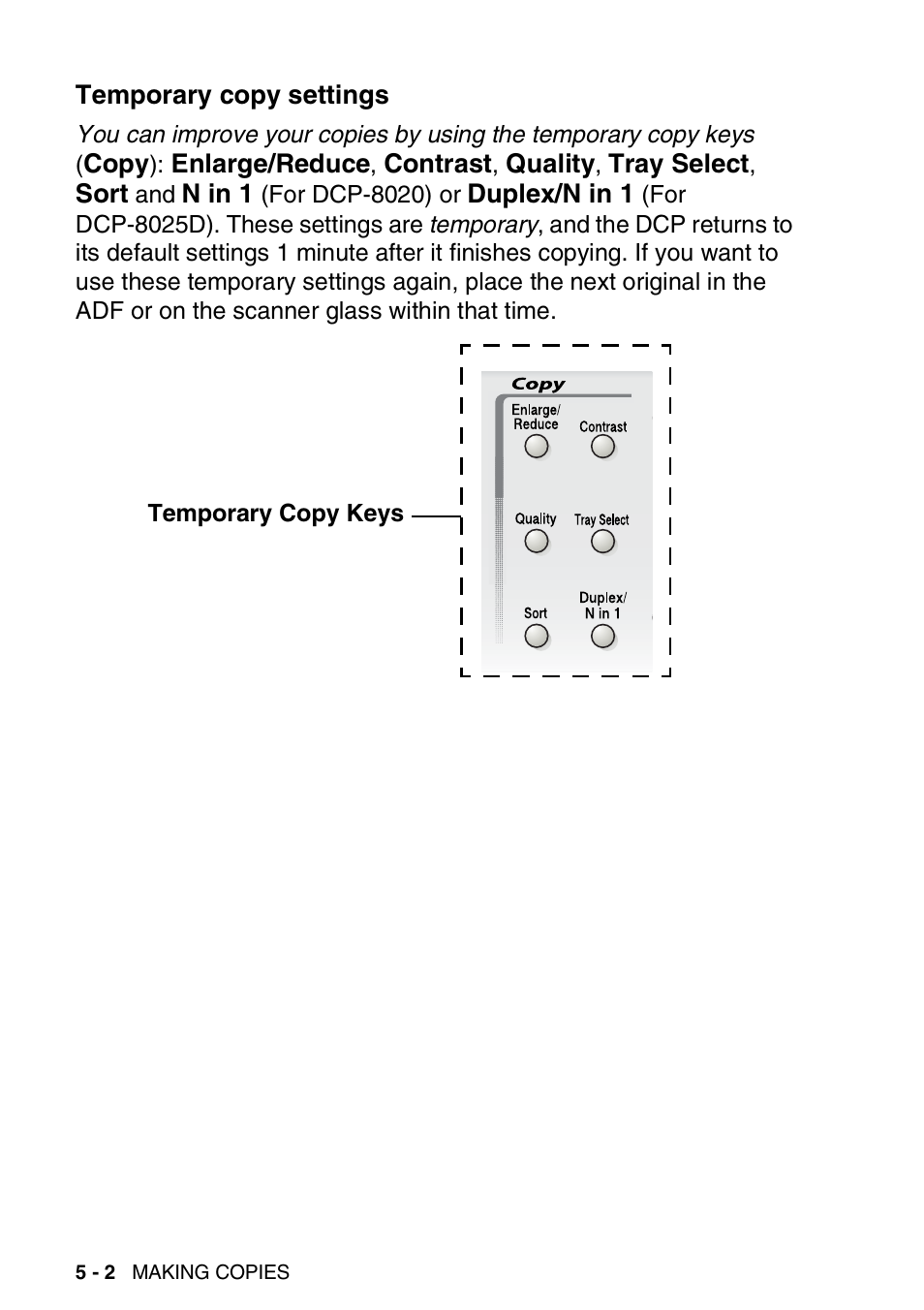 Temporary copy settings, Temporary copy settings -2 | Brother DCP-8020 User Manual | Page 62 / 282