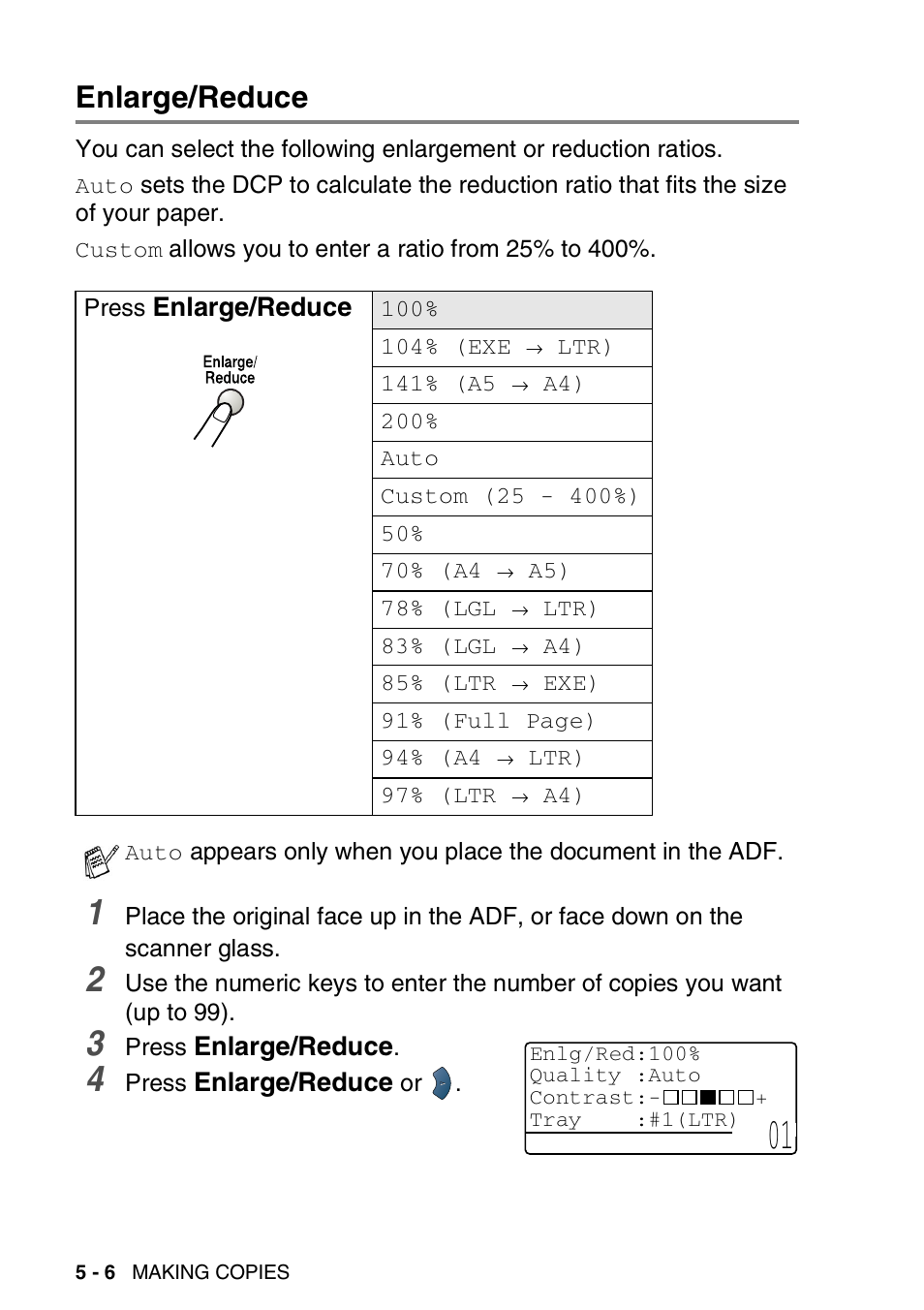 Enlarge/reduce, Enlarge/reduce -6 | Brother DCP-8020 User Manual | Page 66 / 282