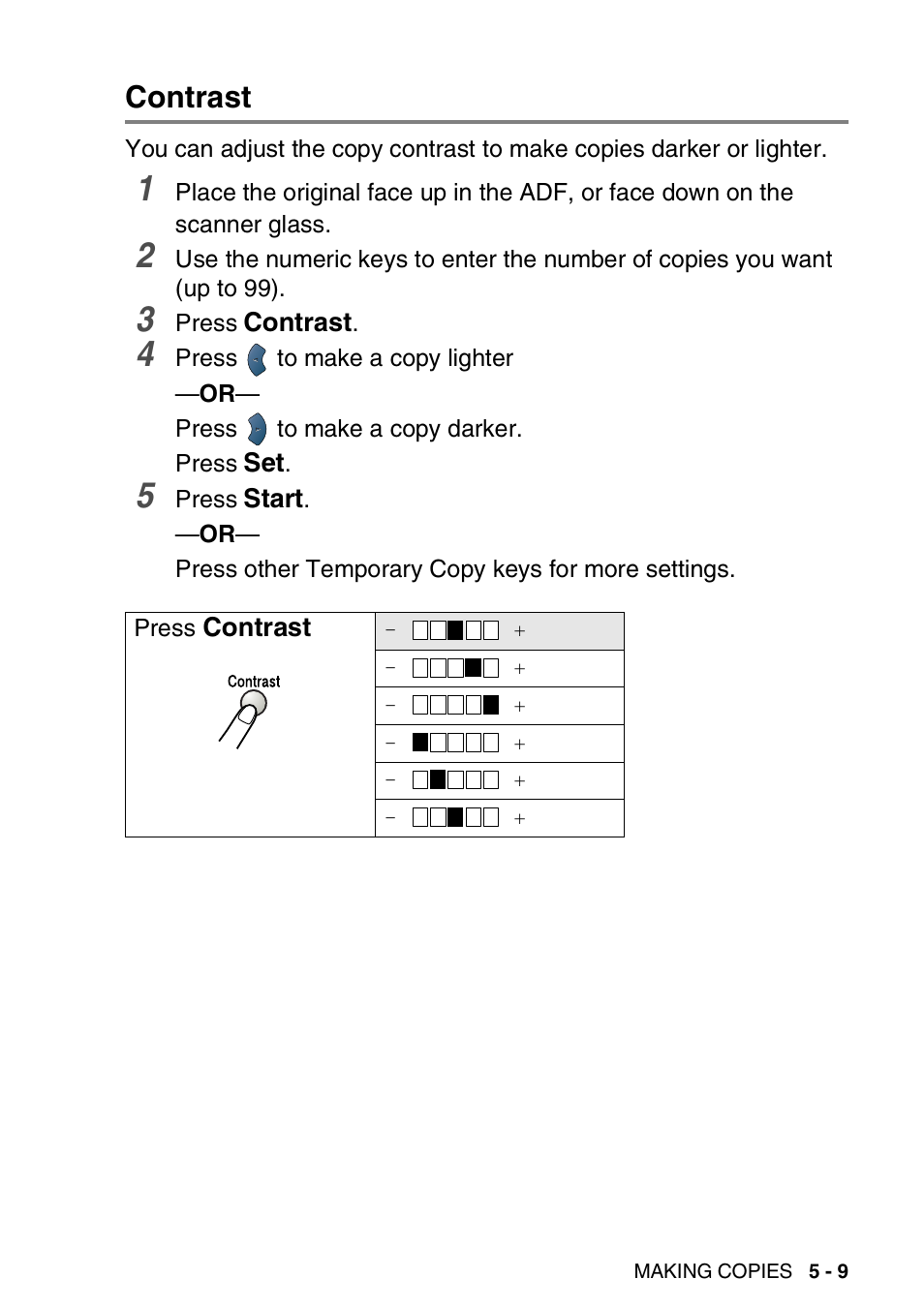Contrast, Contrast -9 | Brother DCP-8020 User Manual | Page 69 / 282