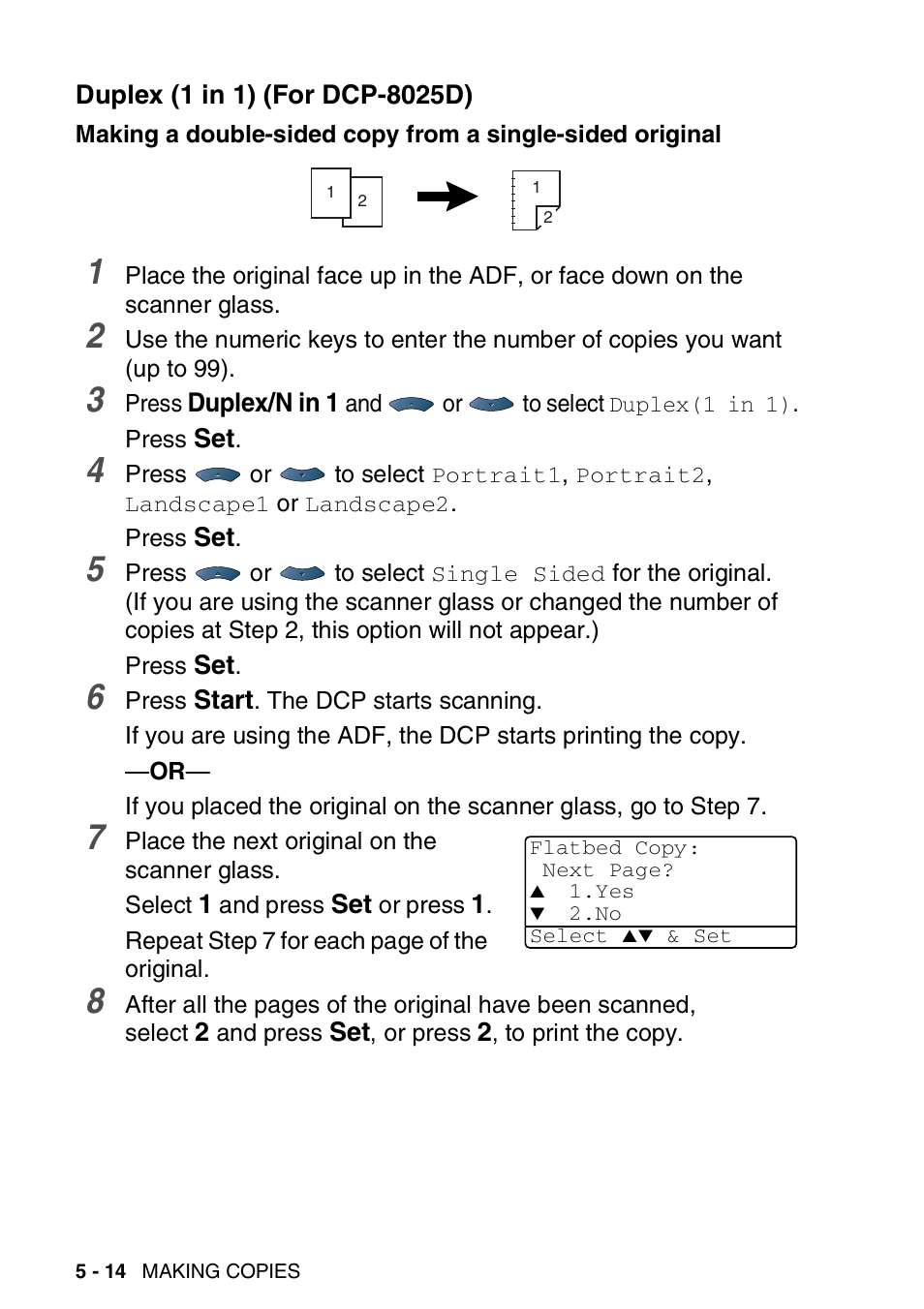 Duplex (1 in 1) (for dcp-8025d), Duplex (1 in 1) (for dcp-8025d) -14 | Brother DCP-8020 User Manual | Page 74 / 282