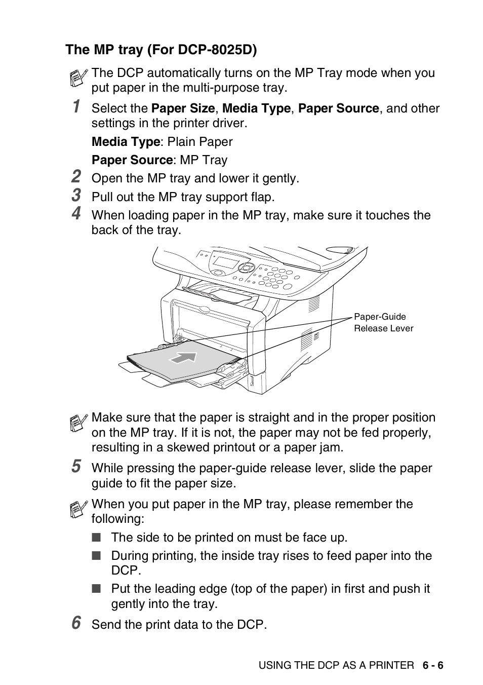 The mp tray (for dcp-8025d), The mp tray (for dcp-8025d) -6 | Brother DCP-8020 User Manual | Page 83 / 282