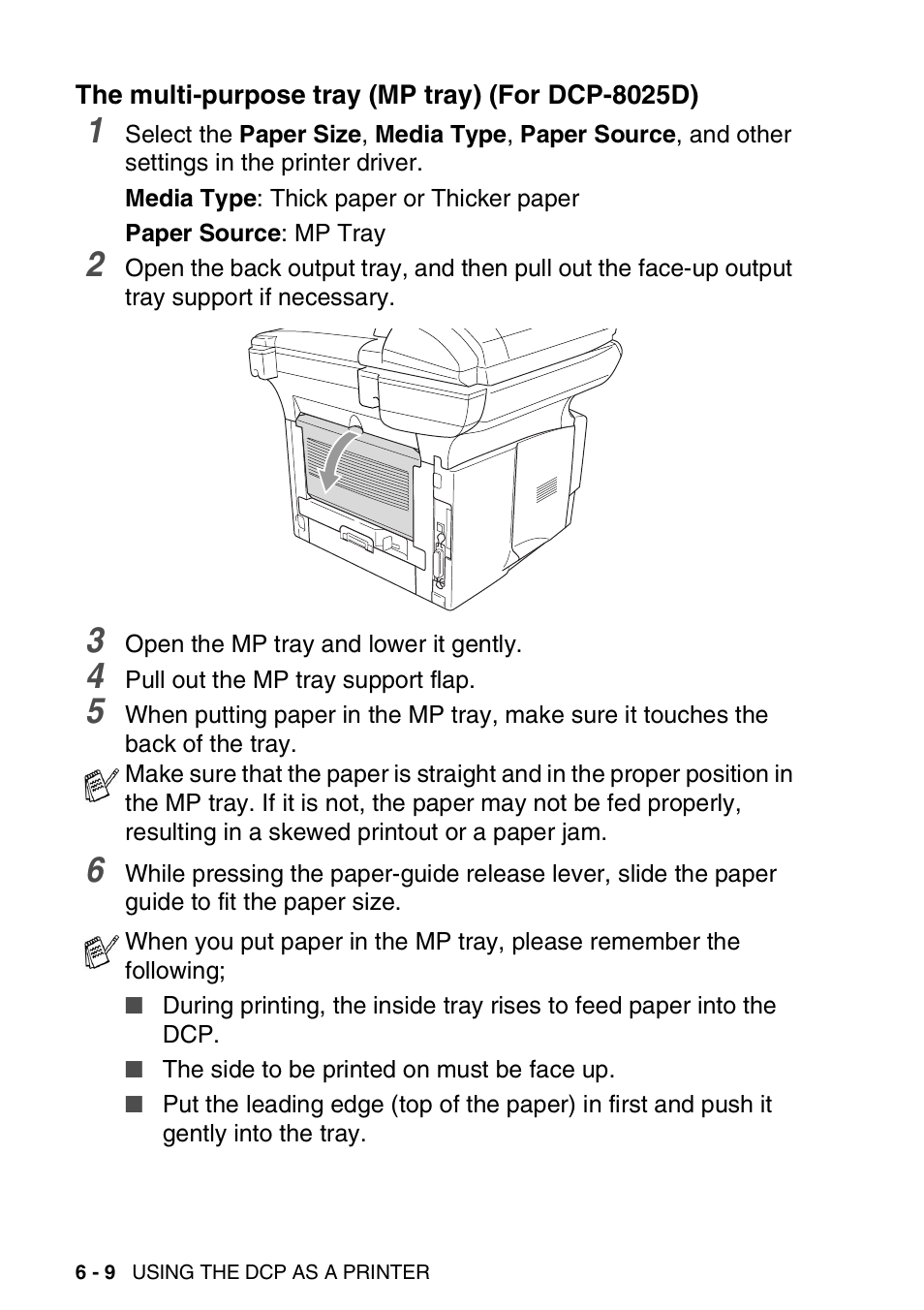 The multi-purpose tray (mp tray) (for dcp-8025d), The multi-purpose tray (mp tray), For dcp-8025d) -9 | Brother DCP-8020 User Manual | Page 86 / 282