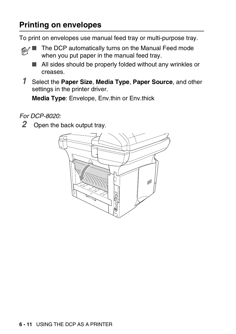Printing on envelopes, Printing on envelopes -11 | Brother DCP-8020 User Manual | Page 88 / 282