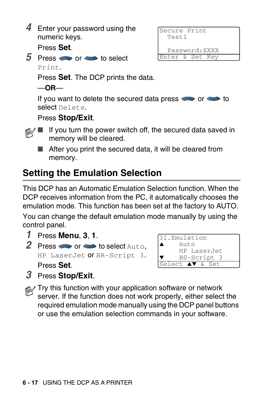 Setting the emulation selection, Setting the emulation selection -17 | Brother DCP-8020 User Manual | Page 94 / 282