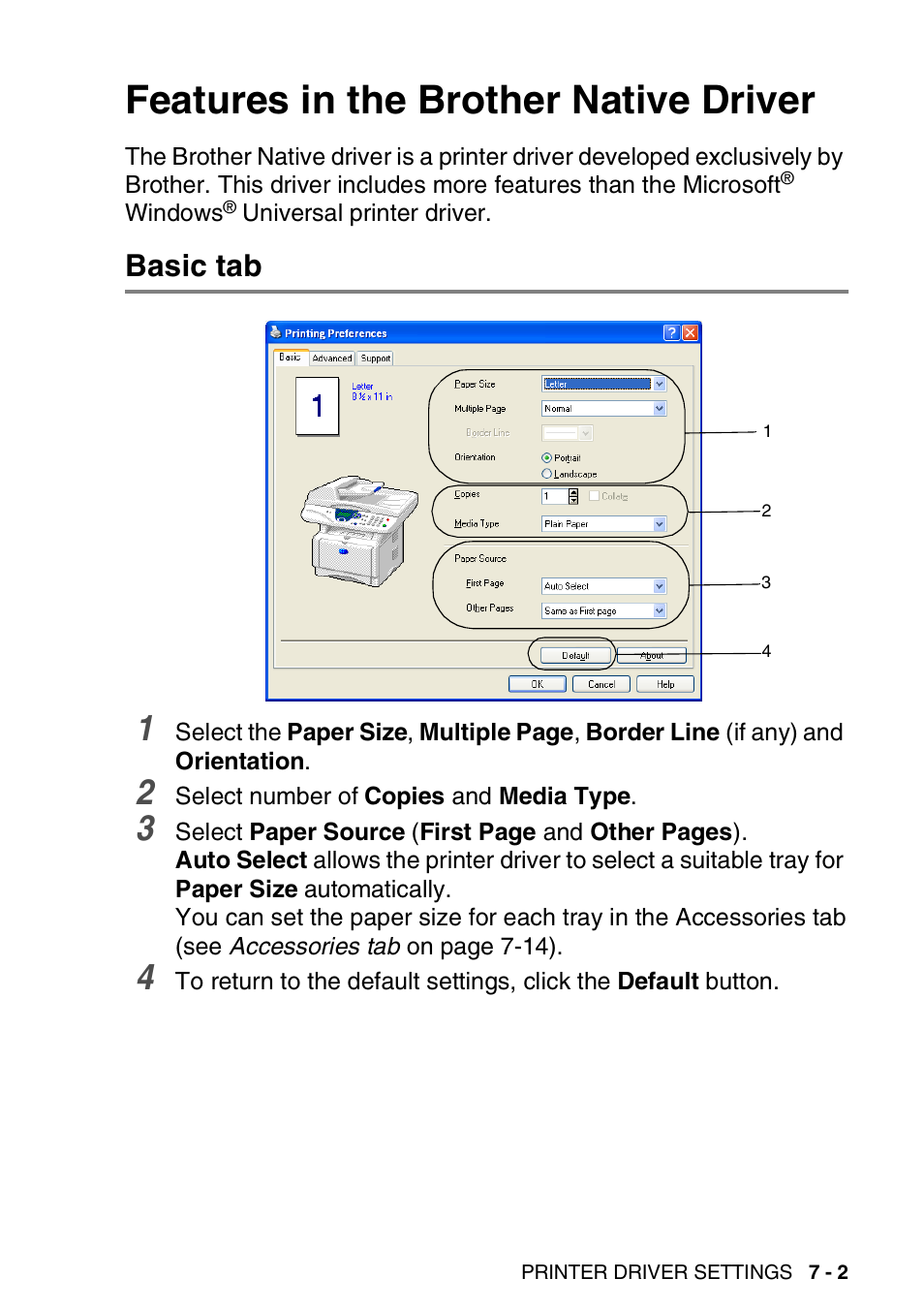 Features in the brother native driver, Basic tab, Features in the brother native driver -2 | Basic tab -2 | Brother DCP-8020 User Manual | Page 97 / 282