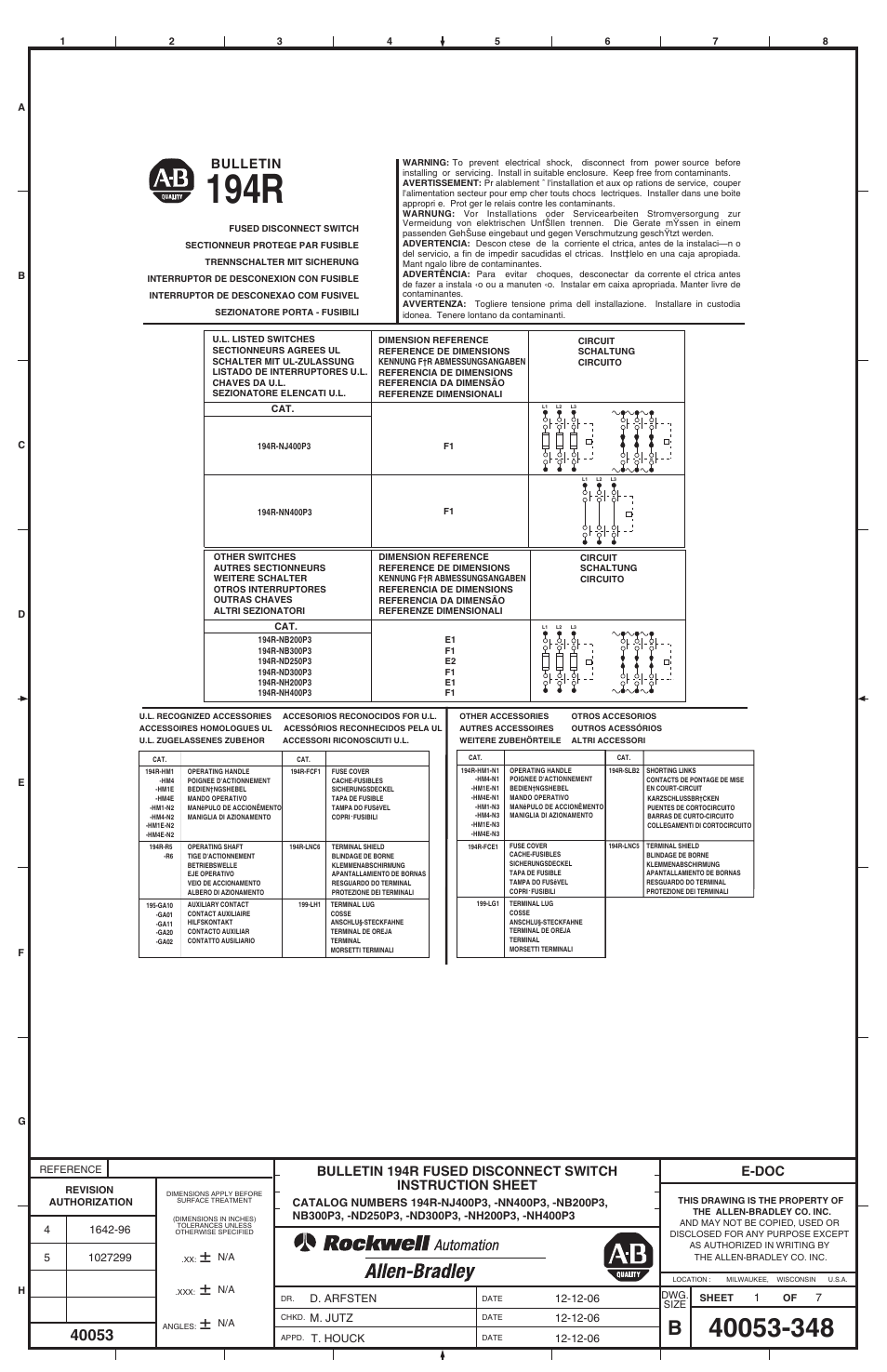 Rockwell Automation 194R-NN400P3 Fused Disconnect Switch User Manual | 6 pages