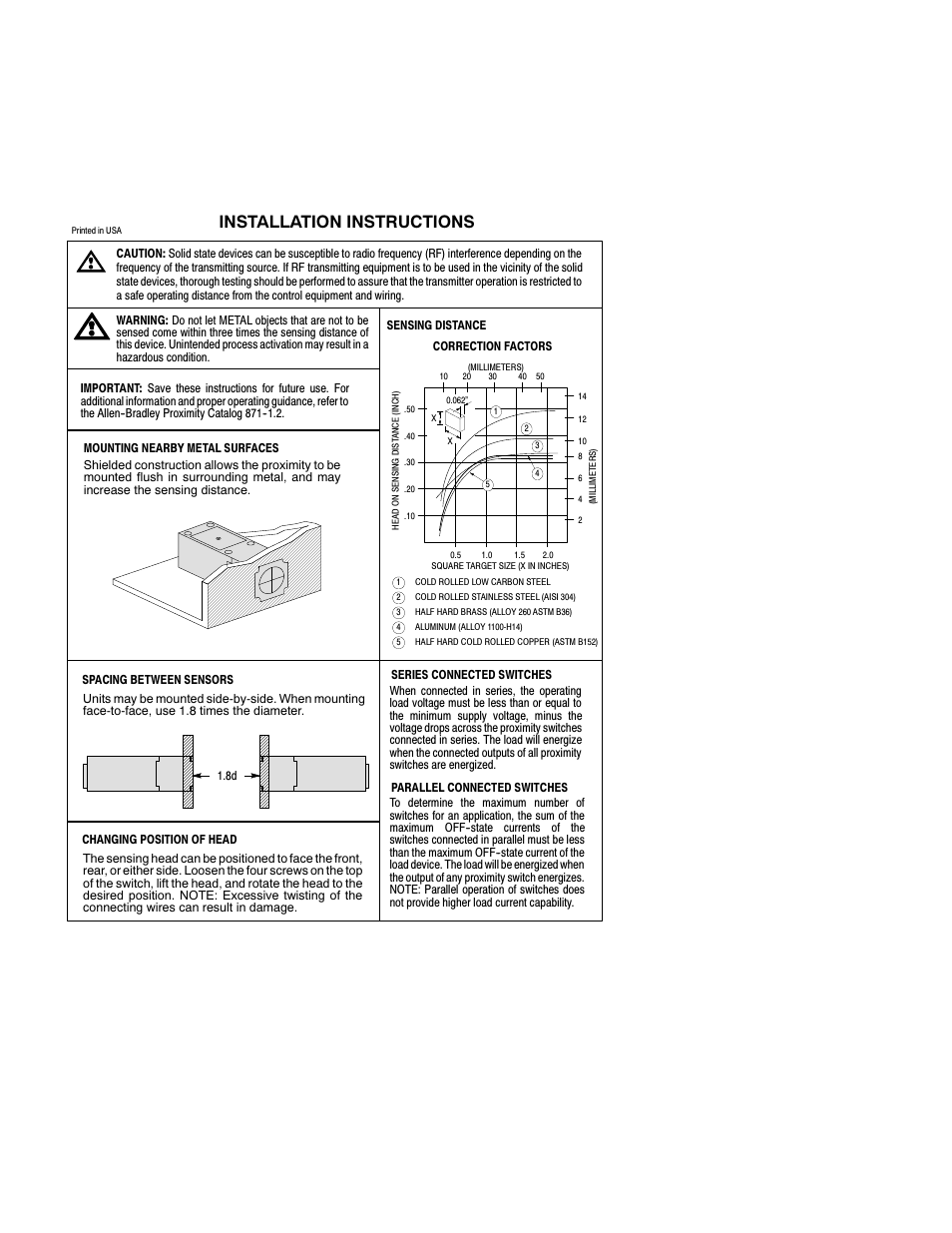 Installation instructions | Rockwell Automation 802PR Inductive Proximity Sensor User Manual | Page 2 / 2