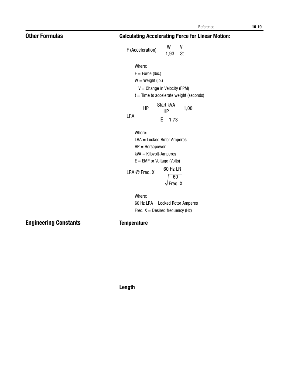 Other formulas, Engineering constants, Calculating accelerating force for linear motion | Temperature, Length | Rockwell Automation 150 MNL/SMC DIALOG+/APP-PROD GUIDE User Manual | Page 181 / 202