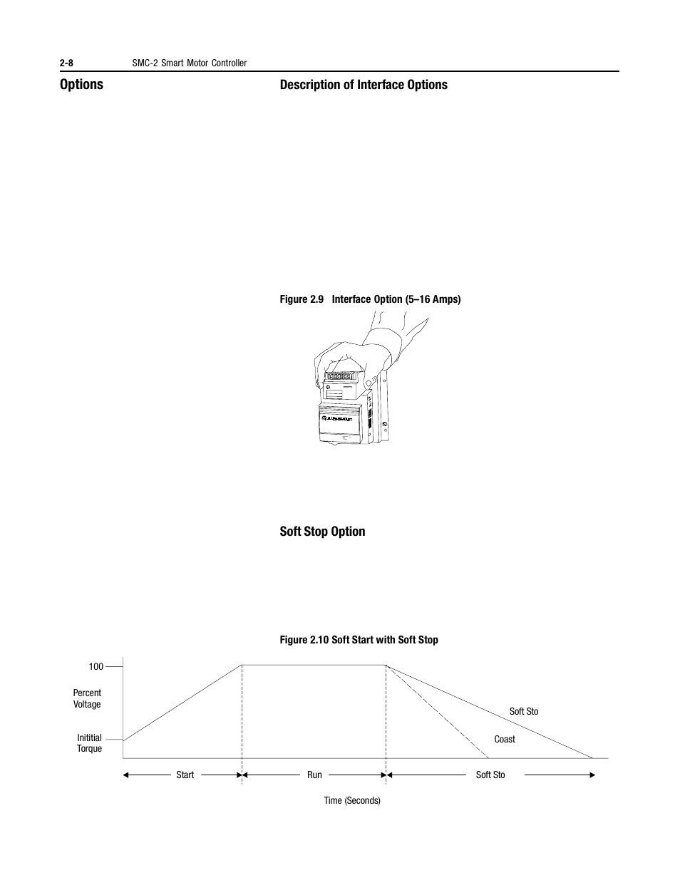 Options, Description of interface options, Soft stop option | Rockwell Automation 150 MNL/SMC DIALOG+/APP-PROD GUIDE User Manual | Page 27 / 202