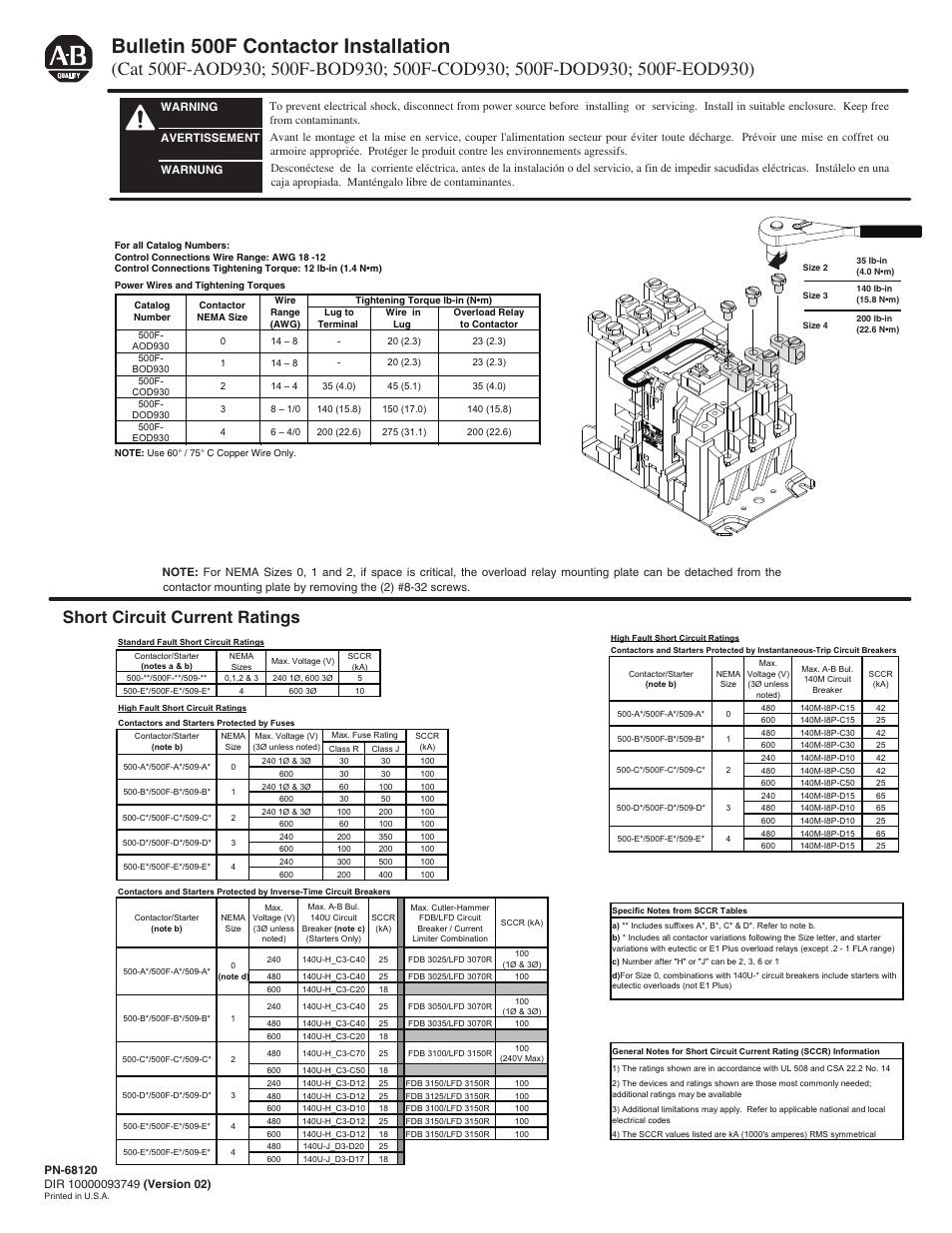 Rockwell Automation 500F-xOD930 Contactor Installation User Manual | 2 pages