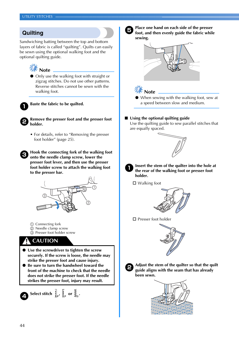 Quilting, Caution | Brother UM BC 1000 User Manual | Page 45 / 66