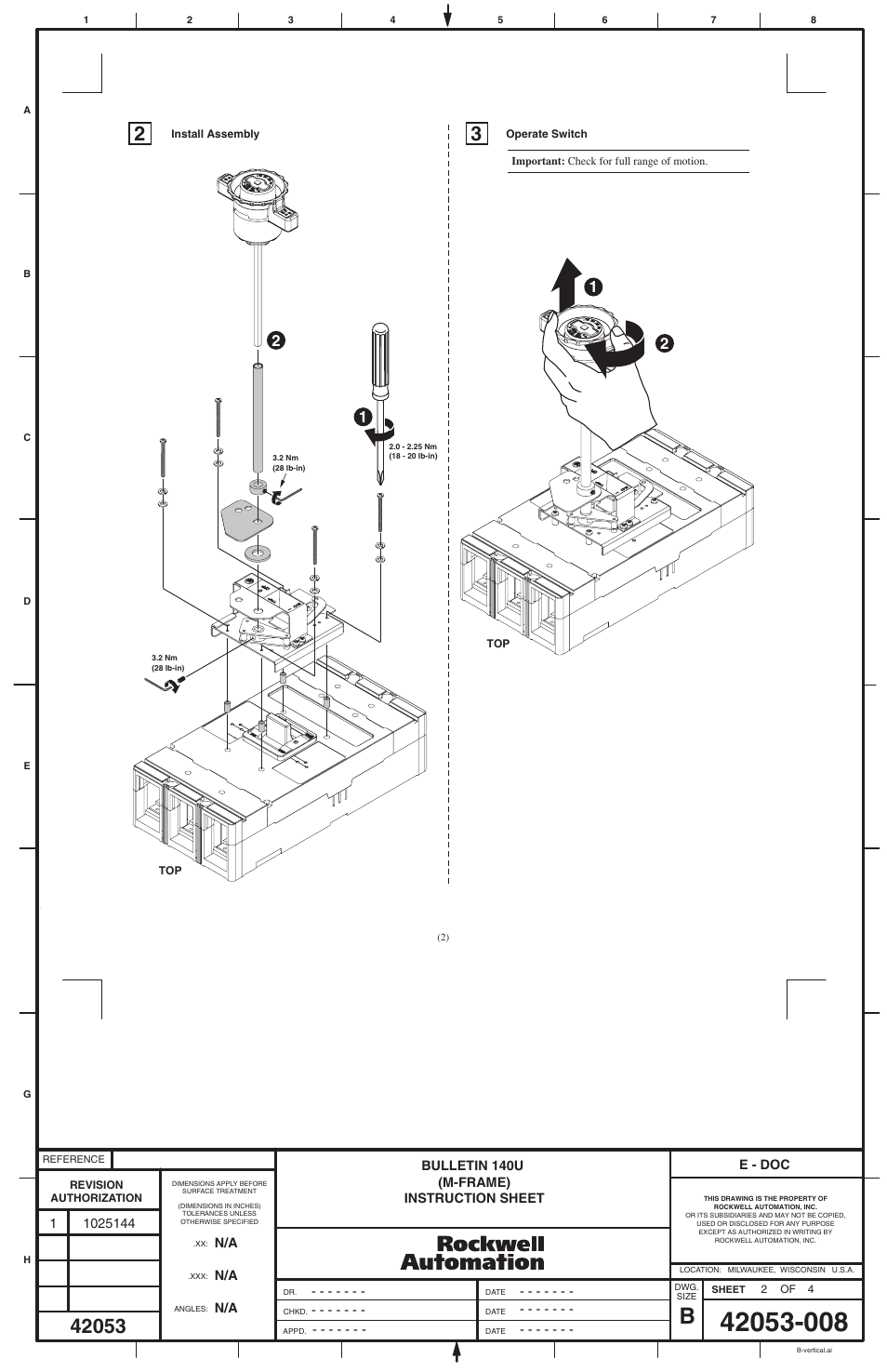 Rockwell Automation 140U-M-NVMxxx NFPA 79 Internal Rotary Operating NFPA Handle for M-Frame User Manual | Page 2 / 4