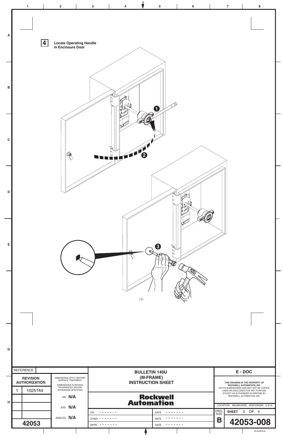 Rockwell Automation 140U-M-NVMxxx NFPA 79 Internal Rotary Operating NFPA Handle for M-Frame User Manual | Page 3 / 4