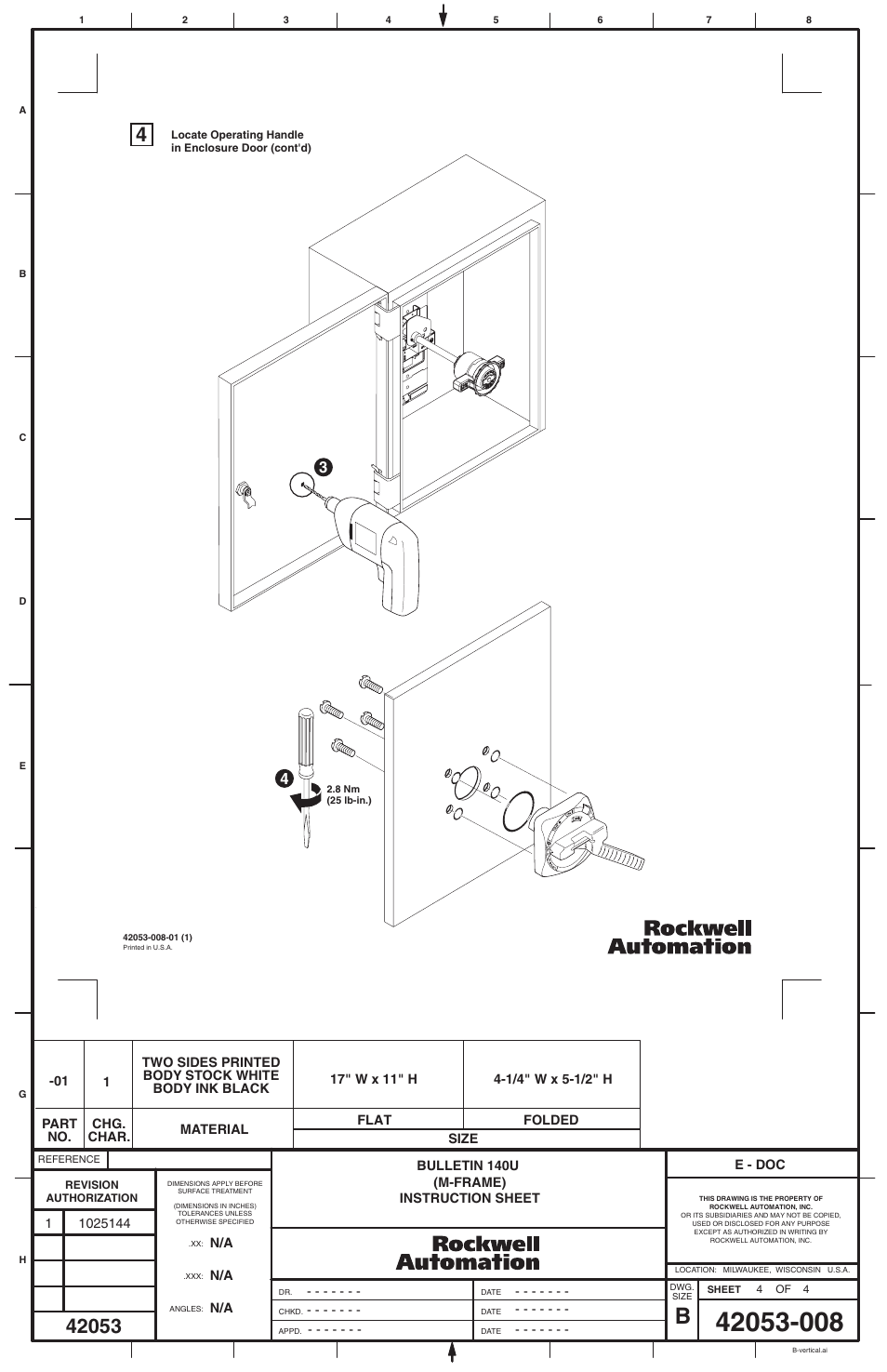 Rockwell Automation 140U-M-NVMxxx NFPA 79 Internal Rotary Operating NFPA Handle for M-Frame User Manual | Page 4 / 4