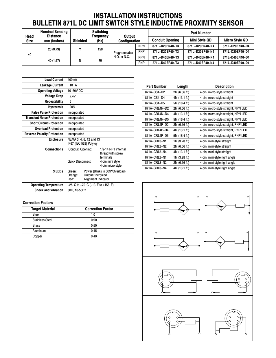 Rockwell Automation 871L DC Limit Switch Style Inductive User Manual | 2 pages