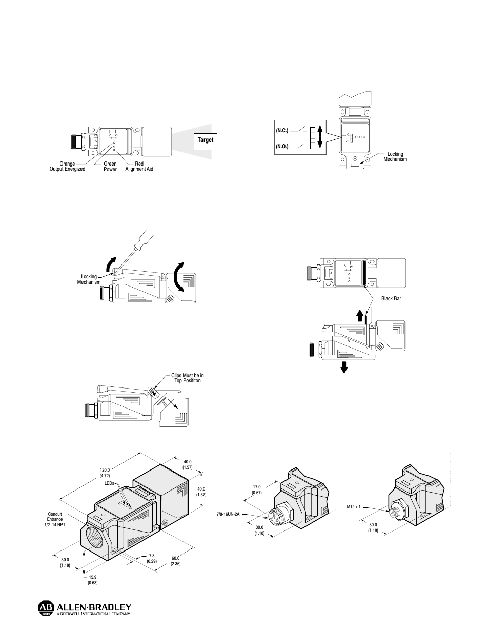 Installation, Dimensions — mm (inches) | Rockwell Automation 871L DC Limit Switch Style Inductive User Manual | Page 2 / 2