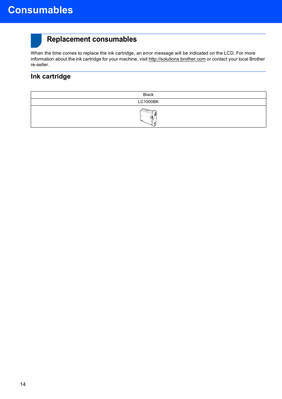 Consumables, Replacement consumables, Ink cartridge | Brother FAX-1560 User Manual | Page 16 / 18