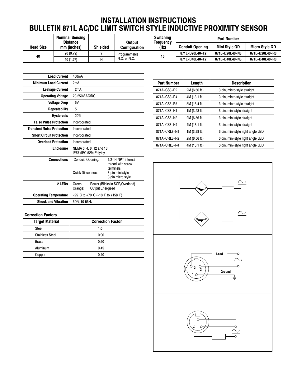 Rockwell Automation 871L AC/DC Limit Switch Style Inductive User Manual | 2 pages