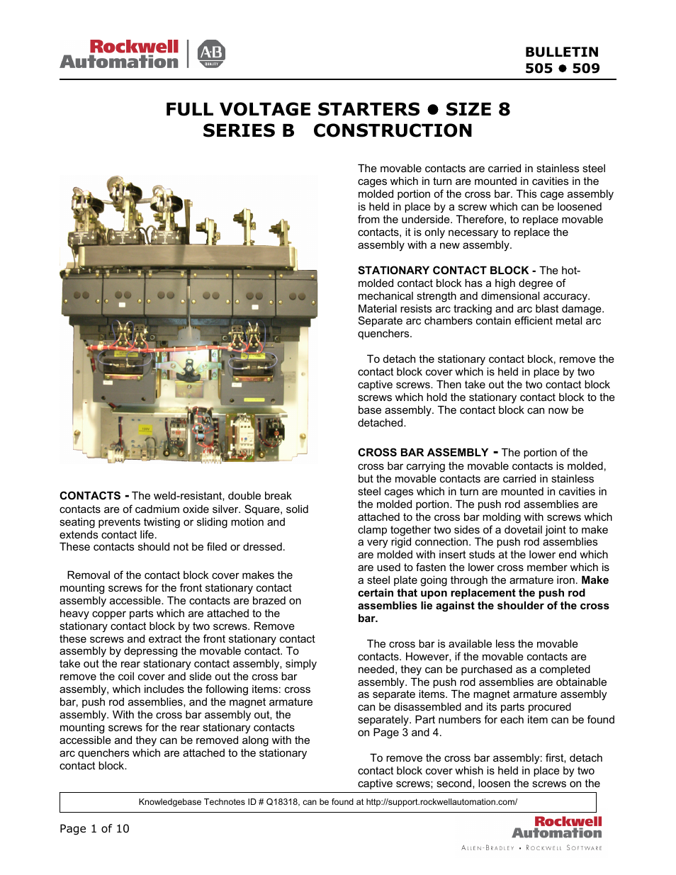 Rockwell Automation 509 Full Voltage Starter - Size 8 (Series B Construction) User Manual | 10 pages