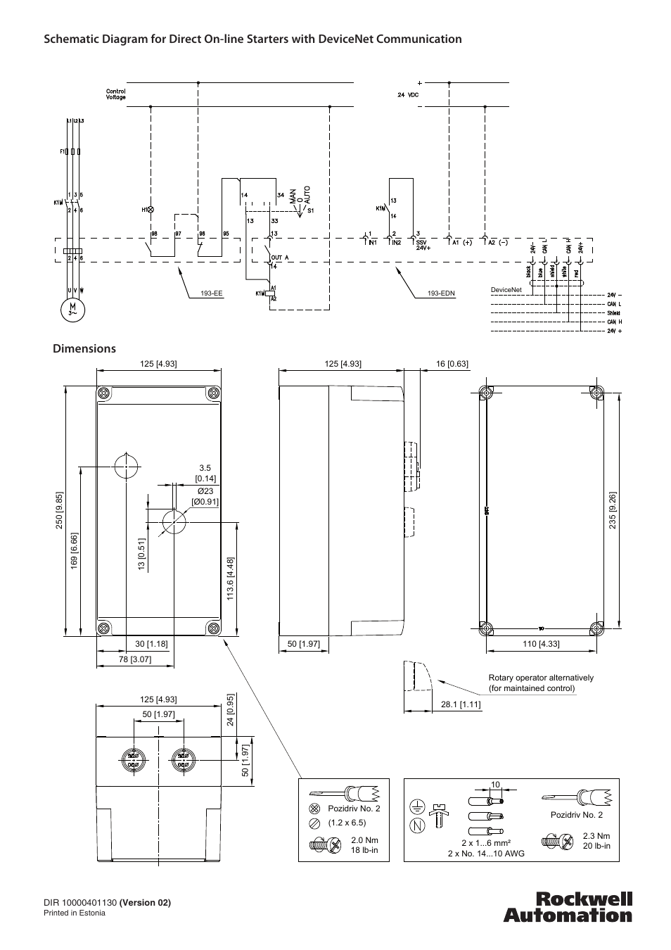 Dimensions | Rockwell Automation 198E-C2S4 Plastic Encl. for DOL Starter User Manual | Page 4 / 4