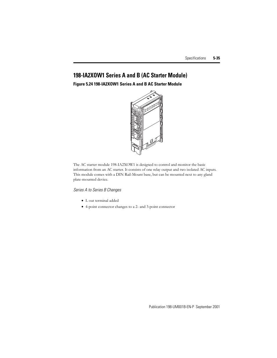 Ia2xow1 series a and b (ac starter module), Series a to series b changes, Ia2xow1 series a and b (ac starter module) -35 | Rockwell Automation 198x Modular DeviceNet Starter Auxiliary I/O User Manual | Page 101 / 164